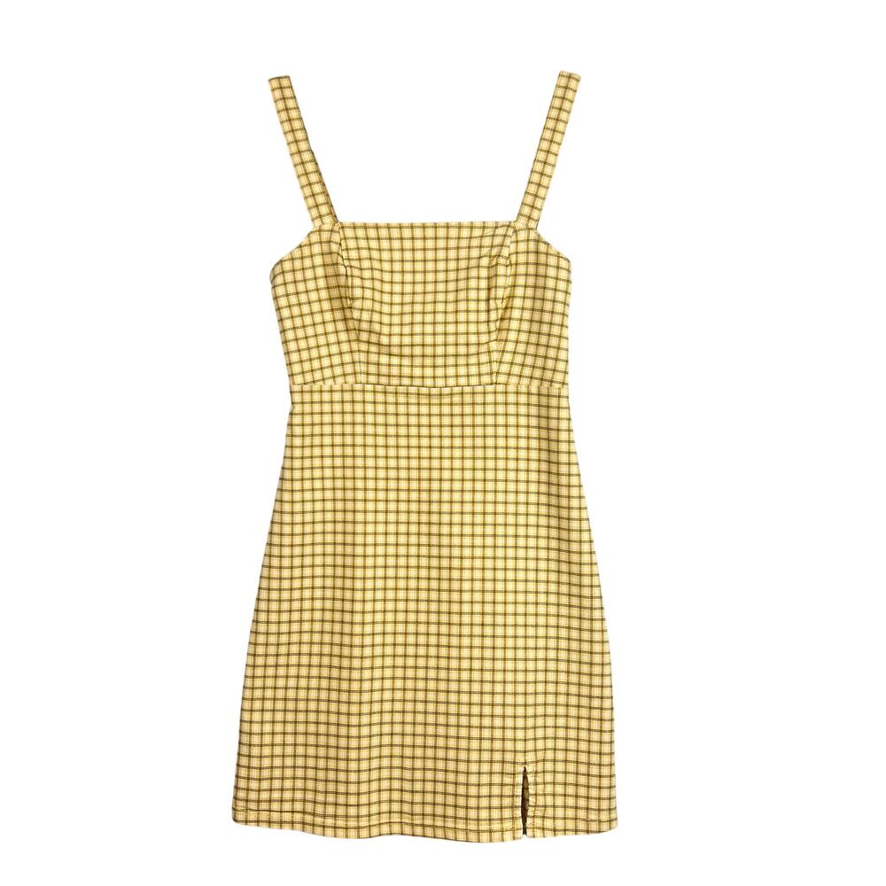 Y2K VTG ASO Clueless Hollister Mini Dress Yellow Plaid Square Neck Sundress XS